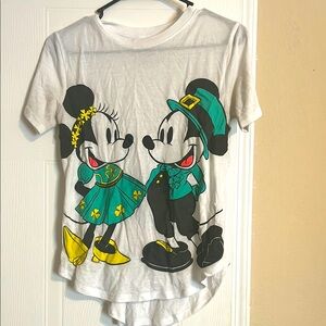 Disney Green and White Short Sleeve Tee with Mickey & Minnie
